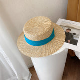 Straw Hat Flat Straw Hat Female Summer Sun-Proof Flat Brim Straw Beach Hat