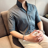 Men Shirts V-neck Striped Half Sleeve Shirt