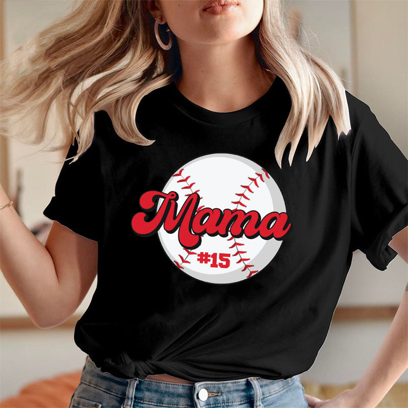 Boy Mama T Shirt Baseball Mama Printed Short Sleeve T-shirt