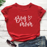 Boy Mama T Shirts Mother's Day Boy Mom Letter Heart Printing round Neck T-shirt