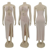 Bella Hadid Dress Fashion Sexy Bandeau Navel Drawstring Dress