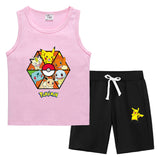 Children Pokemon Pikachu Tshirts & Shorts Summer Vest Middle Pants Sports Casual Thin Two Pieces