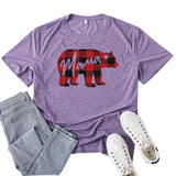 Boy Mama T Shirt Mama Bear Red Plaid Mother Bear Pattern Printed T-shirt