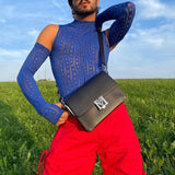 Rave Outfits Mens Vest off-Shoulder Hollow Knit