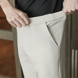Men Trousers Slim-Fitting Ankle Length Trousers Stretch Elastic Waist Men's Trousers