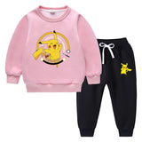 Children Pokemon Pikachu Hoodie & Pant Set Fleece Lined Padded Warm Keeping Winter Clothes Sweatershirt Suit