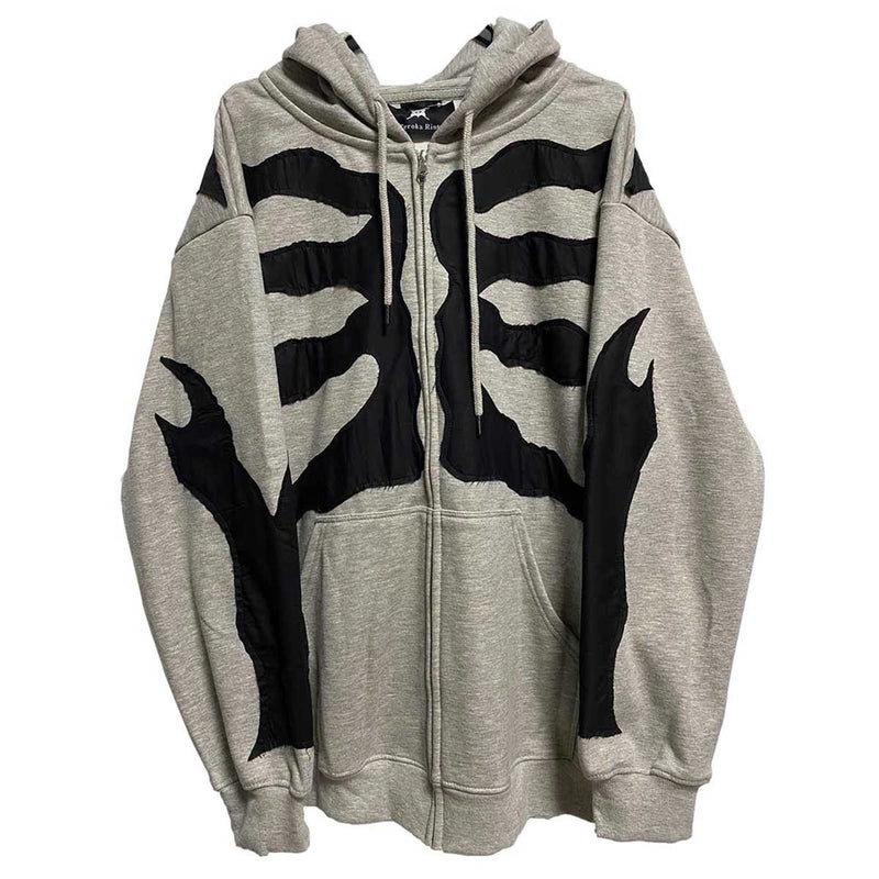 Skeleton Hoodie Autumn Coat Skeleton Irregular Pattern Print Gray Hooded Cardigan Coat