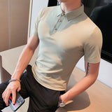 Men Polo Shirts Slim Fit Solid Color Polo Collar Short Sleeve T-shirt