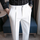 Men Trousers Dark Striped Casual Cropped Pants