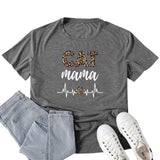 Boy Mama T Shirts Leopard Print Cat Mama Letter Print T-shirt