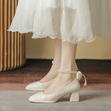 Nude Chunky Heel French Vintage Mary Jane Chunky Heel Shoes