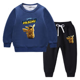 Children Pokemon Pikachu Hoodie & Pant Set Fleece Lined Padded Warm Keeping Winter Clothes Sweatershirt Suit