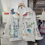 Spray Painted Jacket Graffiti Denim Clothing for Women Autumn Loose plus Size