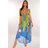 Women Exotic Dresses Summer Retro V-neck Sexy Backless Dress Printing Slip Dress