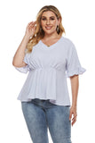 Women Plus Size Tops Spring/Summer V-neck Waist Trimming Shirt