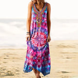 Women Bohemian Dress Summer Printed Sleeveless Dress