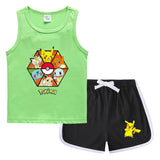 Children Pokemon Pikachu Tshirts & Shorts Vest Casual Sports Sweat-Absorbent Suit