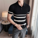 Men Shirts Striped Knitted Polo Shirt