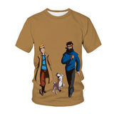 Cricket T Shirt Summer Men's round Neck Adventure Tintin Short Sleeve T-shirt 3D Digital Printing