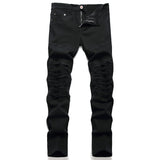 J Shaped Jeans Beggar Men's Jeans Slim Straight Ripped Large Size Pleated