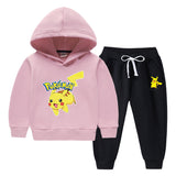 Children Pokemon Pikachu Hoodie & Pant Set Fleece Lined Padded Warm Keeping Winter Clothes Sweatershirt Suit