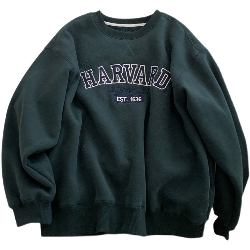 Diana Harvard Sweatshirt Letter Embroidery Velvet Padded Thickened Sweater