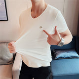 Men Short Sleeve T-shirt Solid Color and V-neck Short Sleeve T-shirt