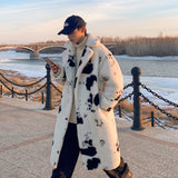 Men Dalmatian Coat Dairy Cattle Cotton Coat Lamb Wool Mid-Length Trench Coat Winter