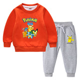 Children Pokemon Pikachu Hoodie & Pant Set Fleece Lined Padded Warm Keeping Winter Clothes Sweatershirt Suit