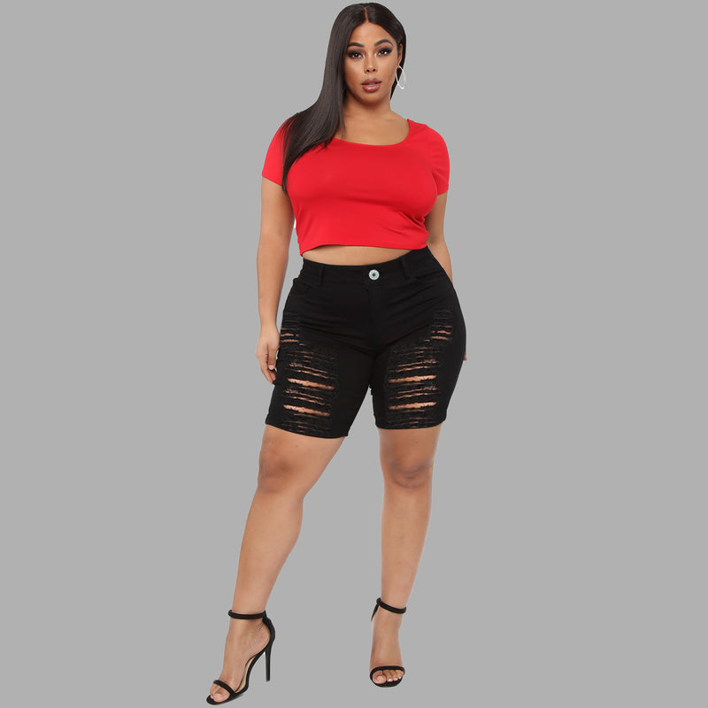 Women Plus Size Jeans Ripped Fashion Middle Pants