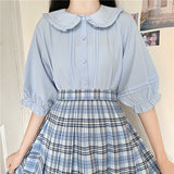 Gothic Lolita Harajuku Style Clothing Shirt Short Sleeve JK Solid Color Shirt