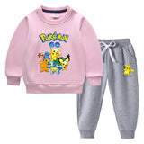 Children Pokemon Pikachu Hoodie & Pant Set Fleece Lined Padded Warm Keeping Winter Clothes Sweatershirt Suit