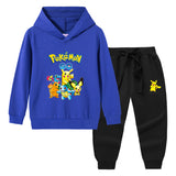 Children Pokemon Pikachu Hoodie & Pant Set Hooded Sweater Trousers Two-Piece Baby Cotton Sweater Suit