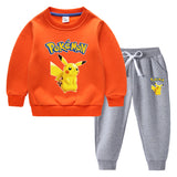 Children Pokemon Pikachu Hoodie & Pant Set Fleece Lined Padded Warm Keeping Winter Clothes Sweatershirt Suit