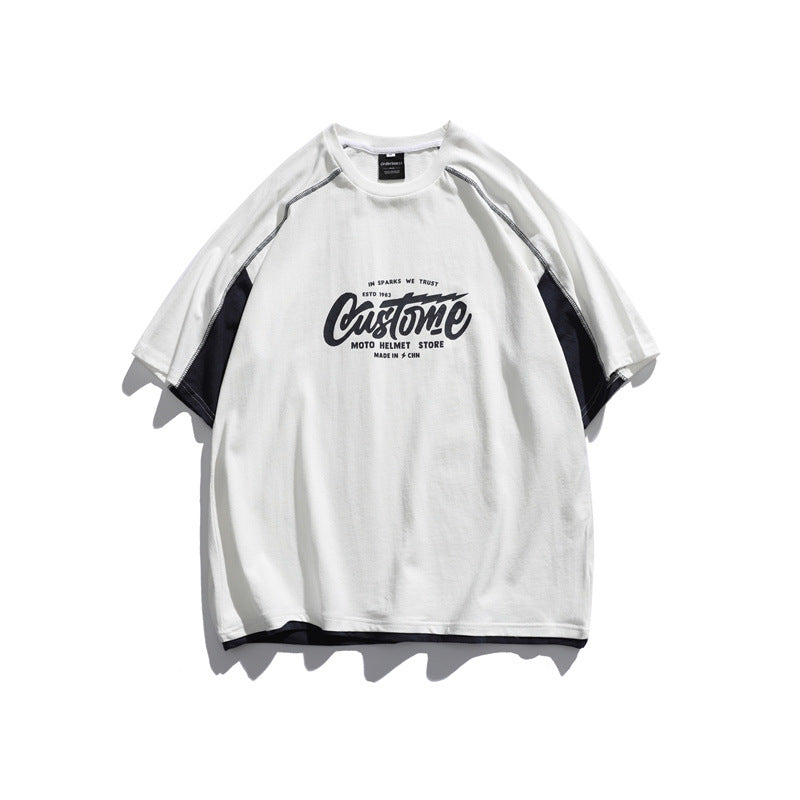 Man Summer T Shirt Contrast Colors False-Two-Piece Half Sleeve
