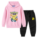 Children Pokemon Pikachu Hoodie & Pant Set Hooded Sweater Trousers Two-Piece Set Baby Cotton