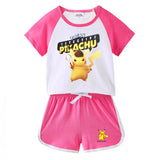 Children Pokemon Pikachu Tshirts & Shorts Short-Sleeved T-shirt Shorts Two-Piece Sports Neutral
