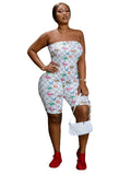 Women Plus Size One-Piece Clothes Butterfly Printed Sexy Tube Top Jumpsuit