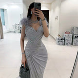 Emily Ratajkowski Dress Elegant Slimming Waist Pleated Camisole Gown Dress