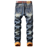 J Shaped Jeans New Men's Jeans Retro Large Hole Patch Straight Thickening plus Velvet