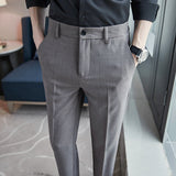 Men Trousers Simple Elastic Waist Business Casual Suit Pants Male