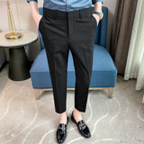 Men Trousers Embroidered Summer Cropped Pants Casual Fashion Simple Thin Suit Pants