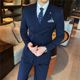 Double Brewed Seersucker Suit Men's Three-Piece Suit Slim Fit