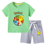 Children Pokemon Pikachu Tshirts & Shorts Cotton Short Sleeve Shorts Two Pieces