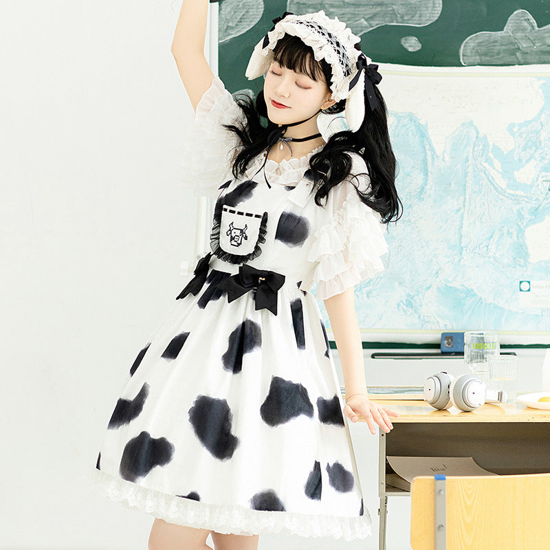 Gothic Lolita Harajuku Style Clothing Cow Handle Lolita Dress Cow Puff JSK Summer Light Lo Dress