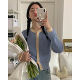 Preppy Aesthetic Outfits Round Neck Contrast Color Knitwear