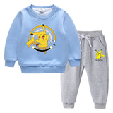 Children Pokemon Pikachu Hoodie & Pant Set Fleece Lined Padded Warm Keeping Winter Clothes Sweatershirt Suit