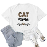 Boy Mama T Shirts Leopard Print Cat Mama Letter Print T-shirt