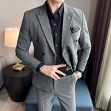 Double Brewed Seersucker Suit Fall Winter Men Suit Slim Fit Casual Dress