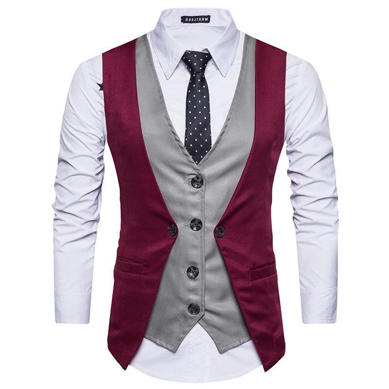 Tuxedo Vests Men Suit Vest Suit Vest Buckle Men's Stitching Gentleman Men's Clothing